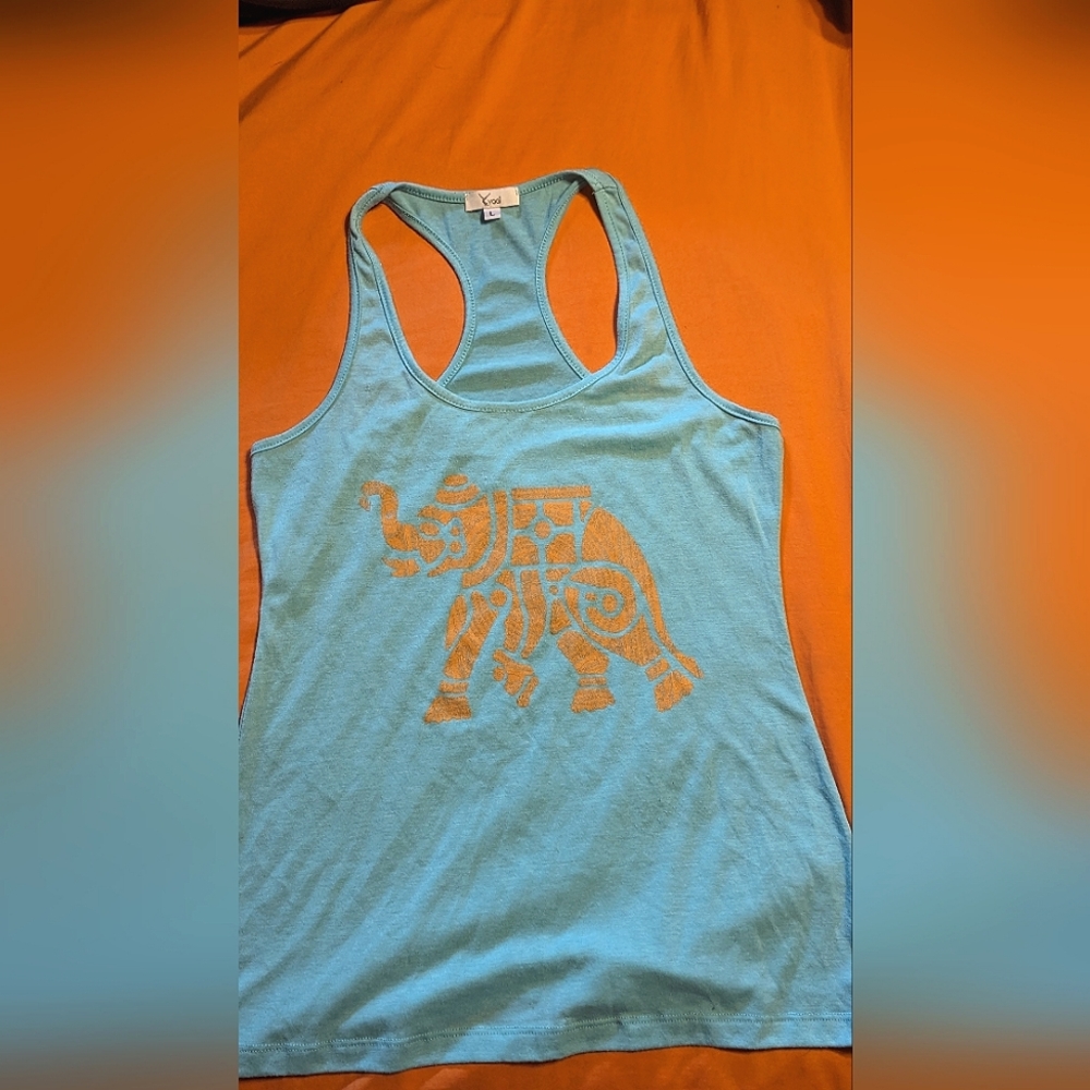 Yogi brand top elephant athletic workout summer teal racer back sexy art india